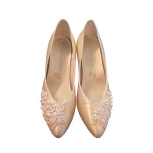 Pearl & Bead Satin Pumps Size 9